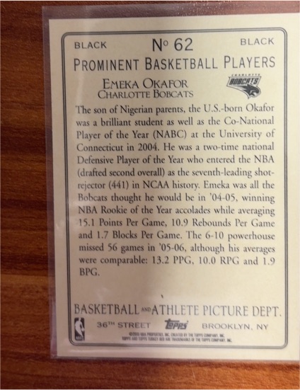 2006 Topps Black #62 Emeka Okafor — front