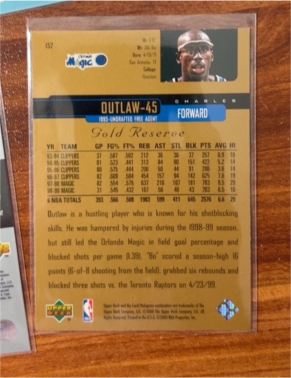 1999-00 Upper Deck Gold Reserve #152 Bo Outlaw — front