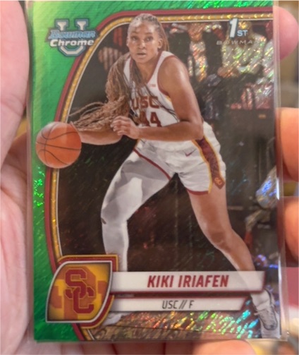 2024-25 Bowman Chrome University #47 Kiki Iriafen Green Shimmer — front
