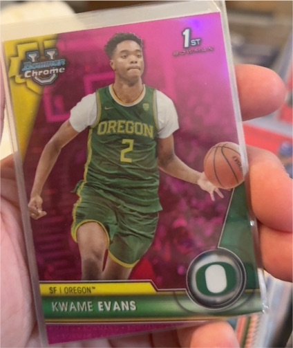 2023-24 Bowman University Chrome #66 Kwame Evans Pink Refractor — front