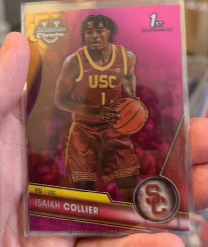 2023-24 Bowman University Chrome #96 Isaiah Collier Pink Refractor — front