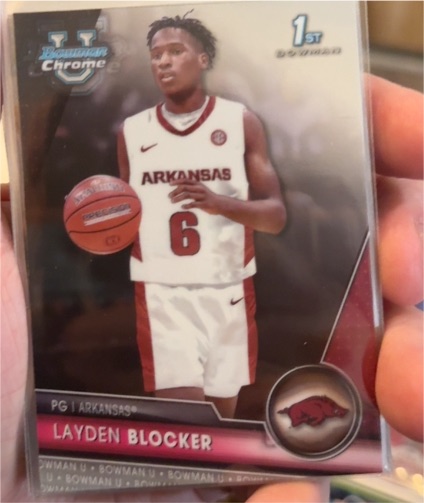 2023-24 Bowman Chrome University #7 Layden Blocker Arkansas Razorbacks — front