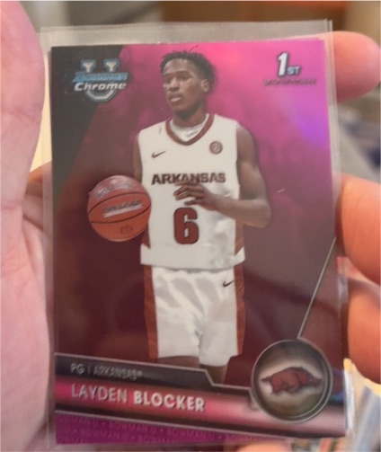 2023-24 Bowman Chrome University #7 Layden Blocker Pink Refractor — front