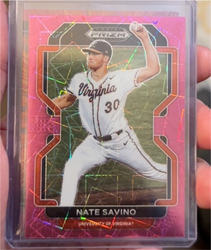 2022 Panini Prizm Draft Picks #PDP82 Nate Savino Neon Pink Velocity Prizm — front