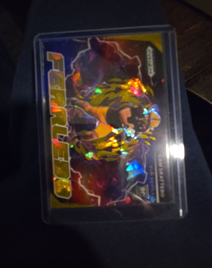 2025 Panini Prizm Draft Picks - Fearless Cam Skattebo #F-CSO Gold Ice Prizm (RC) — front