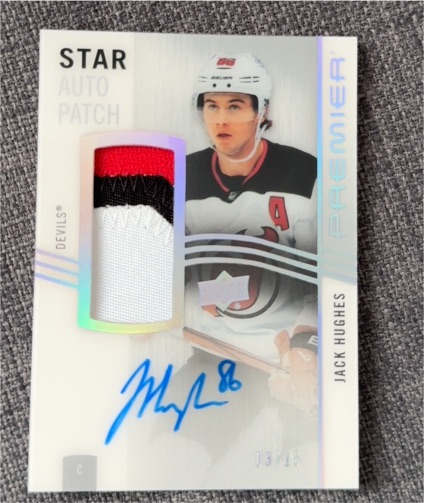 2019 Upper Deck Premier Star Auto Patch #Jack Hughes — front