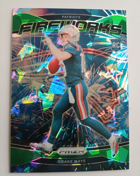 2024 Panini Prizm #22 Drake Maye Fireworks Green Ice Prizm Rookie Card — front