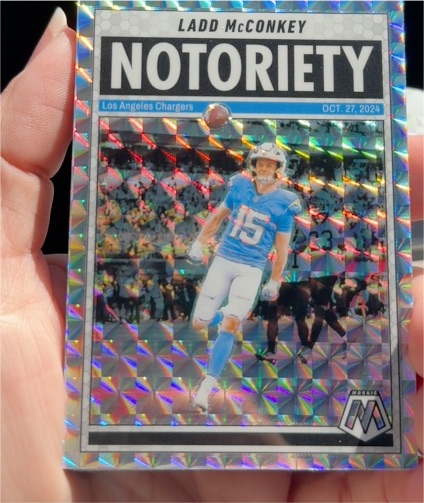 2025 Panini Mosaic #2 Ladd McConkey Notoriety Silver Prizm — front