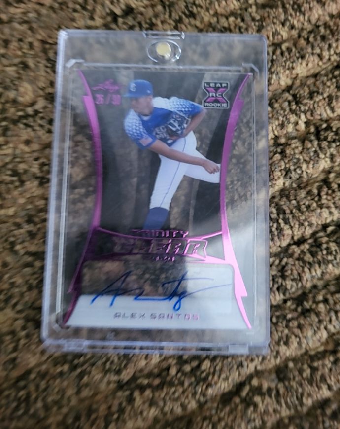 2020 Leaf Trinity Clear Purple Autograph Rookie #25/30 Alex Santos — front