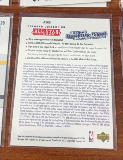 2004 Upper Deck All-Star Diamond Collection Entry Card — front