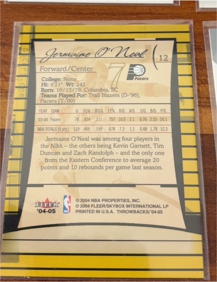2004-05 Fleer Throwbacks #10 Jermaine O'Neal — front