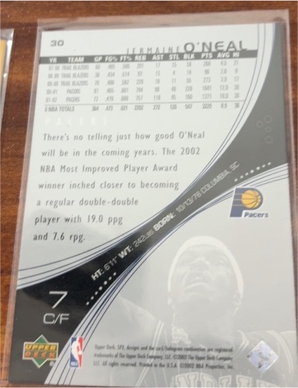 2002 Upper Deck #30 Jermaine O'Neal — front