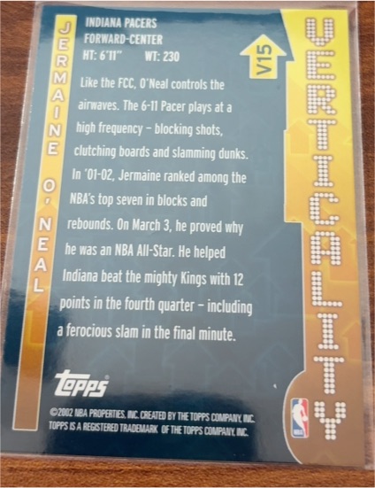 2002 Topps Verticality #V15 Jermaine O'Neal — front