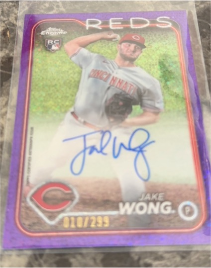 2024 Topps Chrome #RA-JAW Jake Wong Rookie Autographs Purple Speckle Refractor — front
