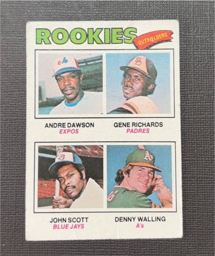 1977 Topps #473 Rookie Outfielders Andre Dawson Gene Richards John Scott Denny Walling — front