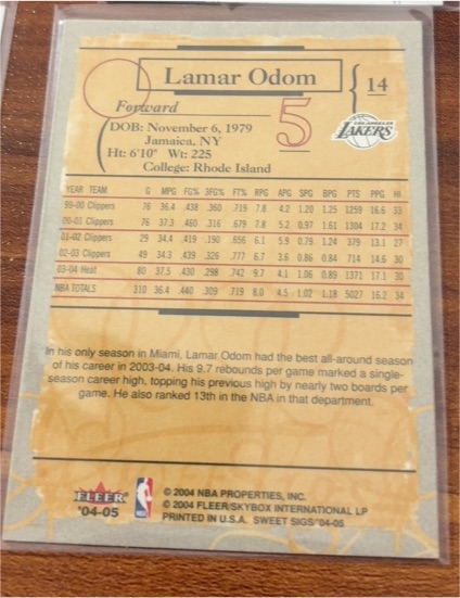 2004-05 Fleer Sweet Sigs #14 Lamar Odom — front
