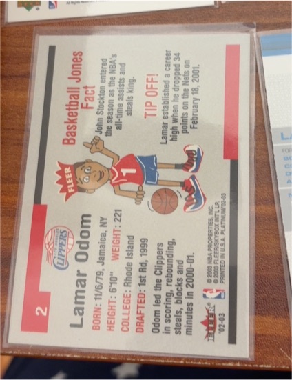 2001-02 Fleer Shoebox #2 Lamar Odom — front