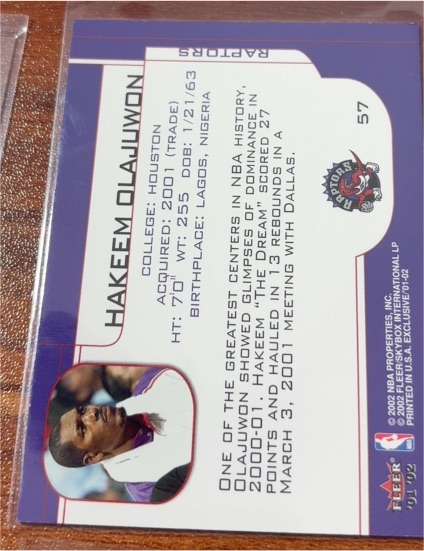 2001-02 Fleer #57 Hakeem Olajuwon — front