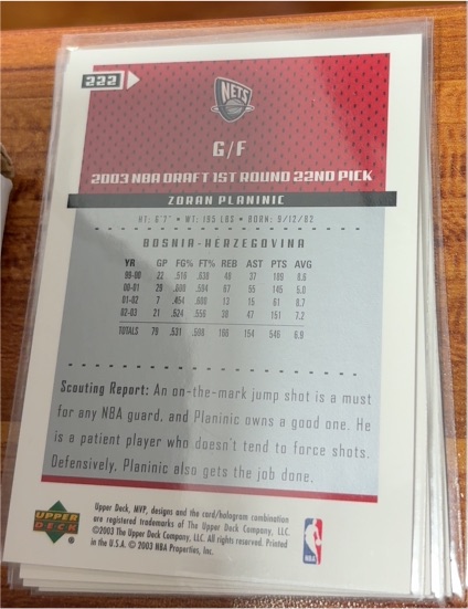 2003 Upper Deck #222 Zoran Planinic — front
