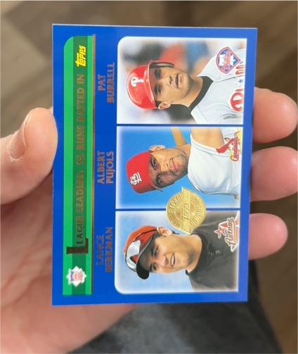 2003 Topps #346 League Leaders Albert Pujols, Lance Berkman, Pat Burrell — front