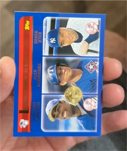 2003 Topps #338 League Leaders AL Runs Derek Jeter / Alfonso Soriano / Alex Rodriguez — front