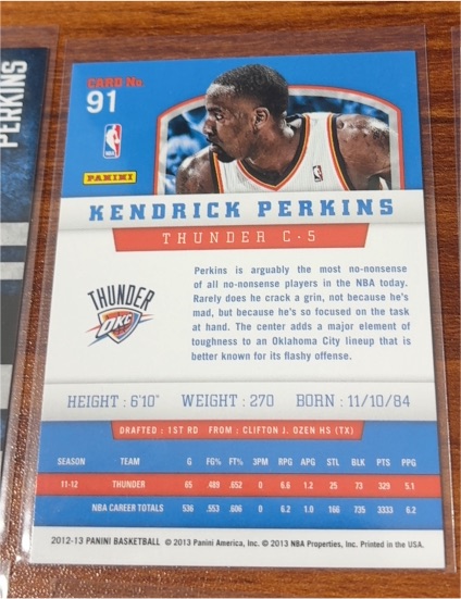 2012-13 Panini Basketball #91 Kendrick Perkins — front
