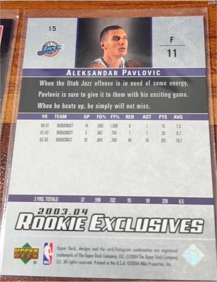 2003-04 Upper Deck Rookie Exclusives #15 Aleksandar Pavlovic — front