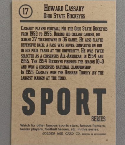 1955 Howard Cassady Ohio State Buckeyes Sport Series Card #17 — front