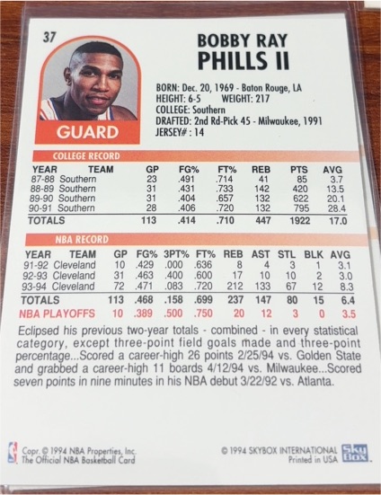1993-94 SkyBox Hoops #37 Bobby Phills — front