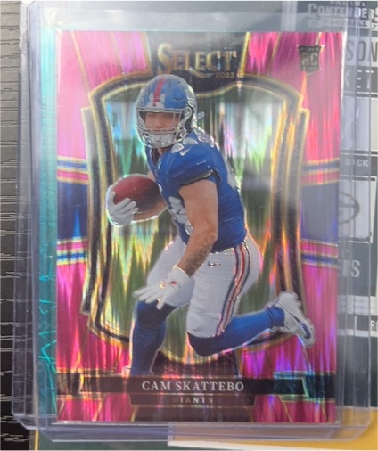 2025 Panini Select Premier Level #195 Cam Skattebo Pink Shock Prizm Rookie Card — front