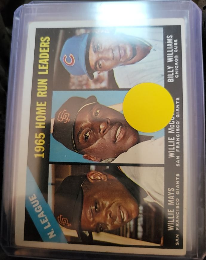 1966 Topps #217 NL Home Run Leaders Willie Mays, Willie McCovey, Billy Williams — front
