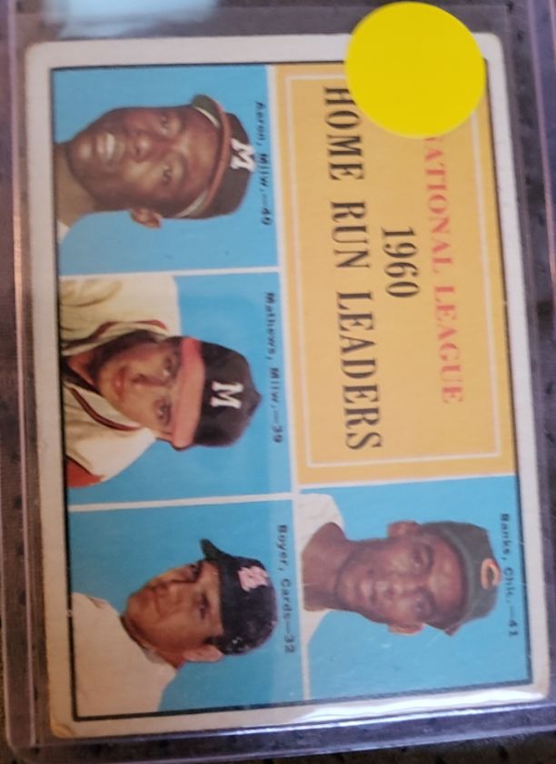 1961 Topps #43 National League 1960 Home Run Leaders Hank Aaron, Ernie Banks, Eddie Mathews, Ken Boyer — front