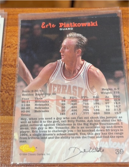 1994 Classic Draft #39 Eric Piatkowski — front