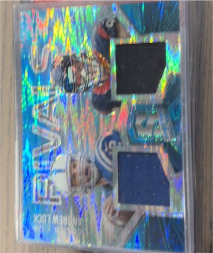 2017 Panini Spectra Synced Swatches Neon Blue #26 Andrew Luck/Marlon Mack — front