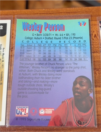 1995 Signature Rookies Kromax #17 Wesley Person — front