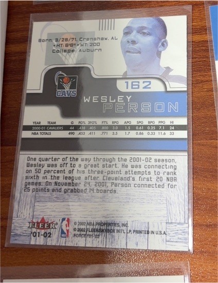 2001-02 Fleer #162 Wesley Person — front