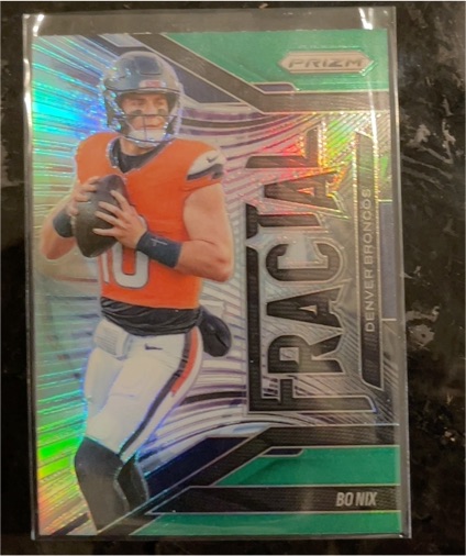 2025 Panini Prizm Football #13 Bo Nix Fractal Green Prizm — front