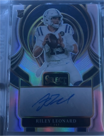 2025 Panini Select #RSI-RLD Riley Leonard RC Silver Prizm Auto Colts — front