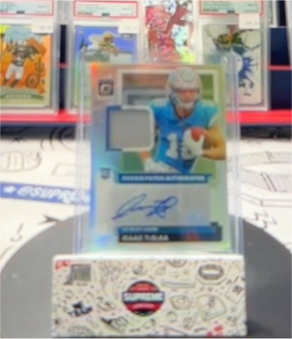 2025 Panini Optic First Year Fresh Isaac Teslaa Rookie Patch Detroit Lions RC Mem Card — front