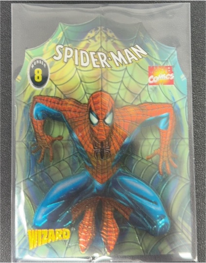 1996 Fleer Skybox Wizard Marvel Comics Spider-Man Chromium Die-Cut Card #8 — front