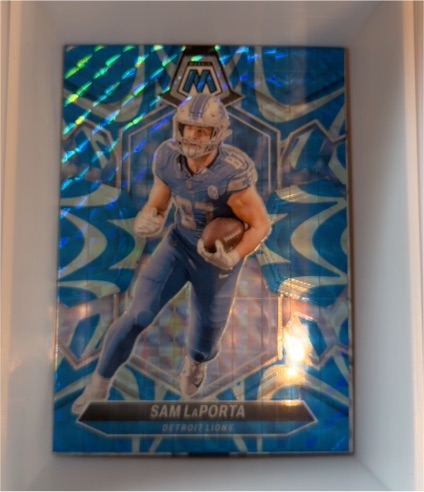 2024 Panini Mosaic #75 Sam LaPorta Reactive Blue Mosaic Prizm — front