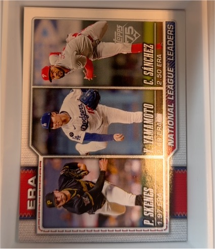 2026 Topps Series 1 #203 National League ERA Leaders Paul Skenes / Yoshinobu Yamamoto / Cristopher Sanchez — front