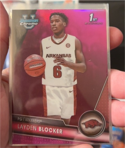 2023-24 Bowman University Chrome #7 Layden Blocker Pink Refractor — front