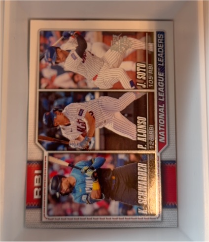 2026 Topps Series 1 #11 National League RBI Leaders (Schwarber, Alonso, Soto) — front