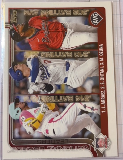 2025 Topps Series 1 #347 National League Batting Average Leaders Luis Arraez / Shohei Ohtani / Marcell Ozuna — front
