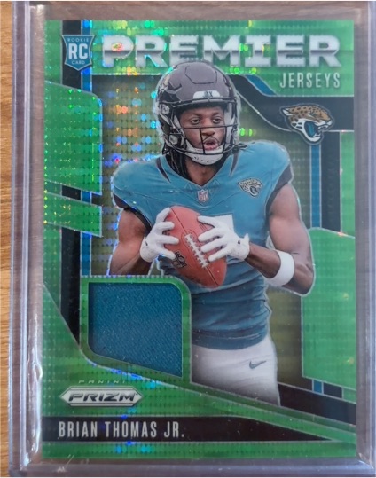 2024 Panini Prizm #PJ-BTJ Brian Thomas Jr. Premier Jerseys Neon Green Pulsar — front