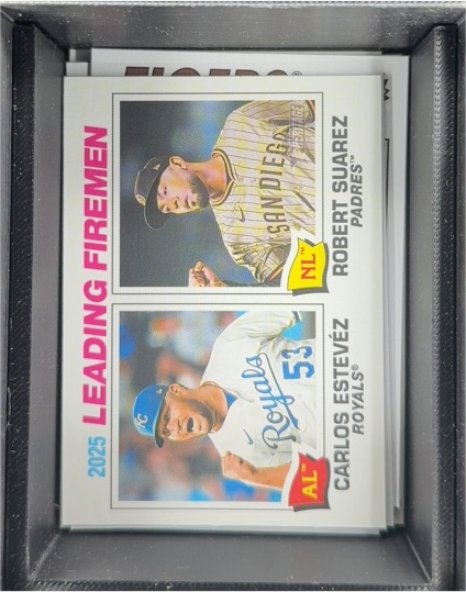 2026 Topps Heritage #8 2025 Leading Firemen Carlos Estevez / Robert Suarez — front