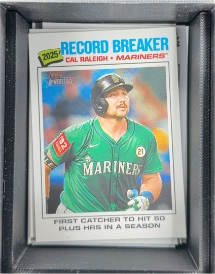 2026 Topps Heritage #231 Cal Raleigh 2025 Record Breaker Seattle Mariners — front
