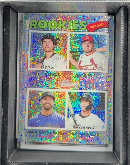 2026 Topps Heritage #394 Rookies Infielders Kyle Karros/Cesar Prieto/Warming Bernabel/Jack Winkler — front