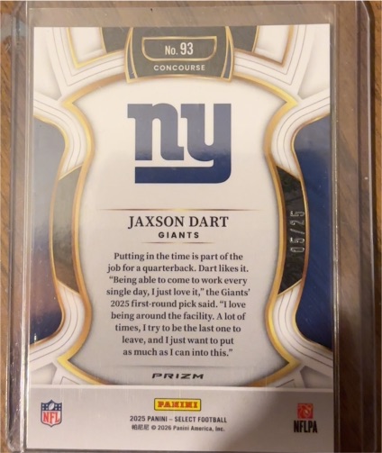 2025 Panini Select Football #93 Jaxson Dart Concourse — front